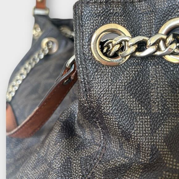 Vintage MICHAEL Michael Kors Brown Signature Leather Jet Set Chain Hobo Bag - Picture 10 of 16